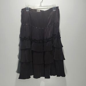 Karen Millen Silk Midi Skirt Ruffled Lined Studded Size 8